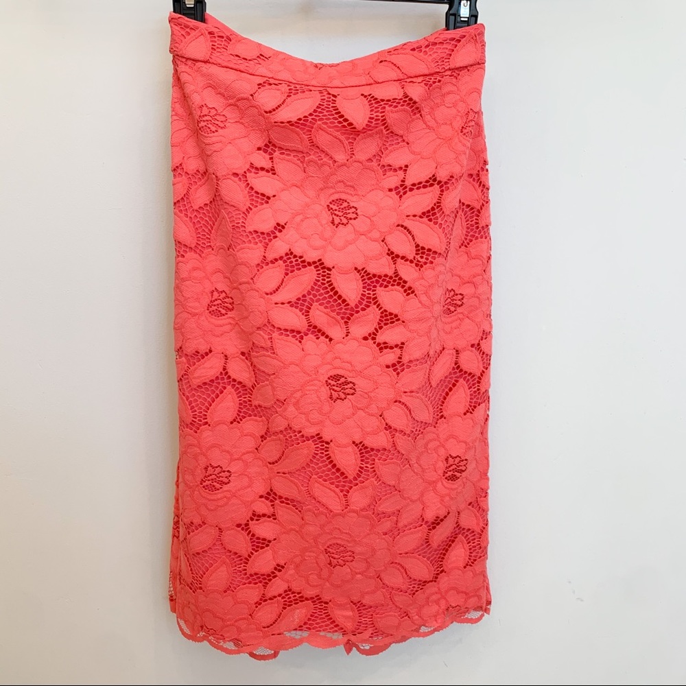 BEBE Lace Coral Pencil Skirt